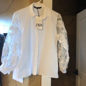 Zara white lace sleeved blouse